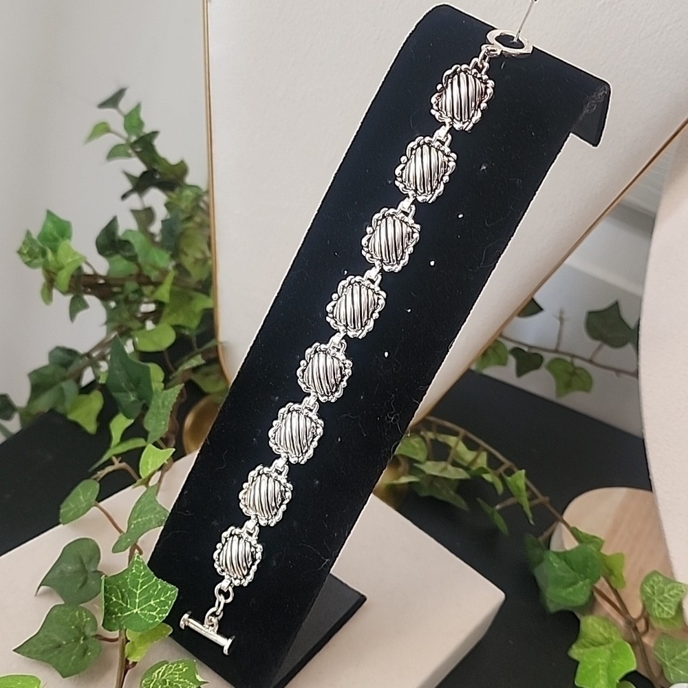 Silver Boho Design Link Bracelet Toggle Clasp